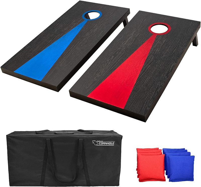 Photo 1 of oSports Regulation Size Solid Wood Cornhole Set - Includes Two 4' x 2' Boards, 8 Bean Bags, Carrying Case and Game Rules