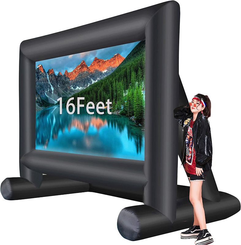 Photo 1 of 16ft Inflatable Blow up Mega Movie Projector Screen - Includes Inflation Fan, Tie-Downs and Storage Bag- Great for Outdoor Party Backyard Pool Fun (16 feet)
