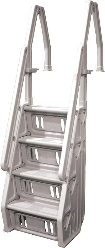 Photo 1 of (Used) Vinyl Works Deluxe Adjustable 24-Inch Wide in-Pool Step Ladder Entry System for 46 to 60 Inch High Above Ground Swimming Pools with Non-Slip Steps, Taupe
