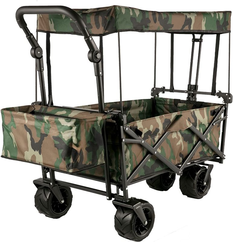 Photo 1 of ***PARTS ONLY***
***DAMAGED***
Happbuy Extra Large Collapsible Garden Cart with Removable Canopy, Folding Wagon Utility Carts with Wheels and Rear Storage, Wagon Cart for Garden, Camping, Grocery Cart, Shopping Cart, Camouflage
