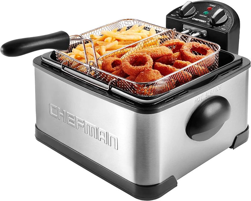 Photo 1 of Chefman 4.5L Dual Cook Pro Deep Fryer with Basket Strainer and Removable Divider, Jumbo XL Size, Adjustable Temp & Timer, Perfect for Chicken, Fries, Chips and More, Easy to Clean, Stainless Steel
