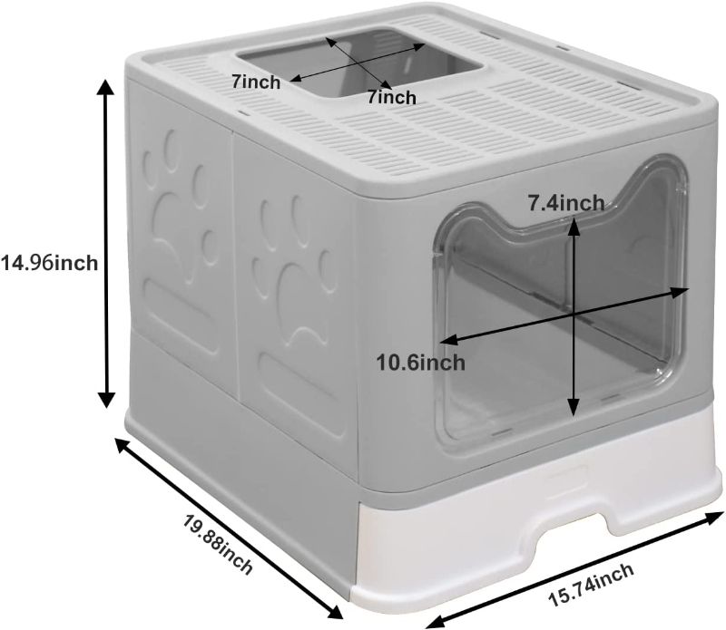 Photo 1 of  Foldable Cat Litter Box with Lid, Extra Large Covered Cat Litter Box with Litter Mat and Scoop, Easy to Clean Litter Pan, Enclosed Kitty Litter Box(Grey)
