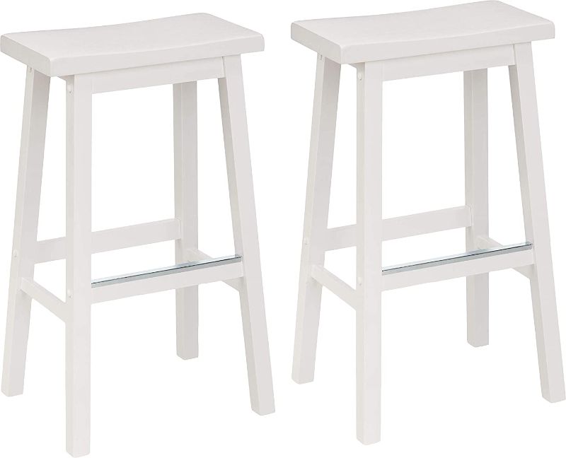 Photo 1 of ***PARTS ONLY***
Amazon Basics Solid Wood Saddle-Seat Kitchen Counter Barstool - Set of 2, 29-Inch Height, White
