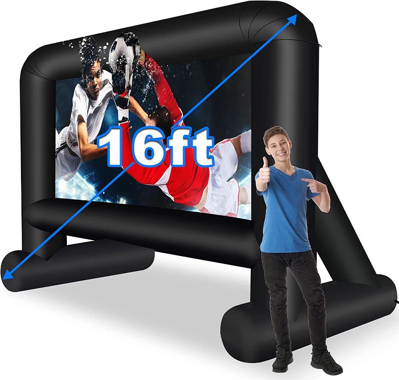 Photo 1 of GZKYYLEGS 16 Feet Inflatable Movie Screen Outdoor, Projection Screen with Air Blower, Tie-Downs and Storage Bag - Easy Set up, Mega Blow Up Screen for Backyard Movie Night, Theme Parties, Celebrations