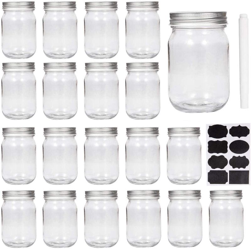 Photo 1 of Accguan Mason Jars,Glass Jars With Lids 12 oz,Canning Jars For Pickles And Kitchen Storage,Wide Mouth Spice Jars With Silver Lids For Honey,Caviar,Herb,Jelly,Jams,Set of 20
