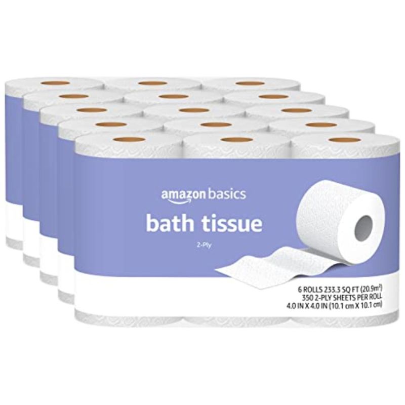 Photo 1 of Amazon Basics 2-Ply Toilet Paper 5 Packs, 6 Rolls per pack (30 Rolls total) (Previously Solimo)
