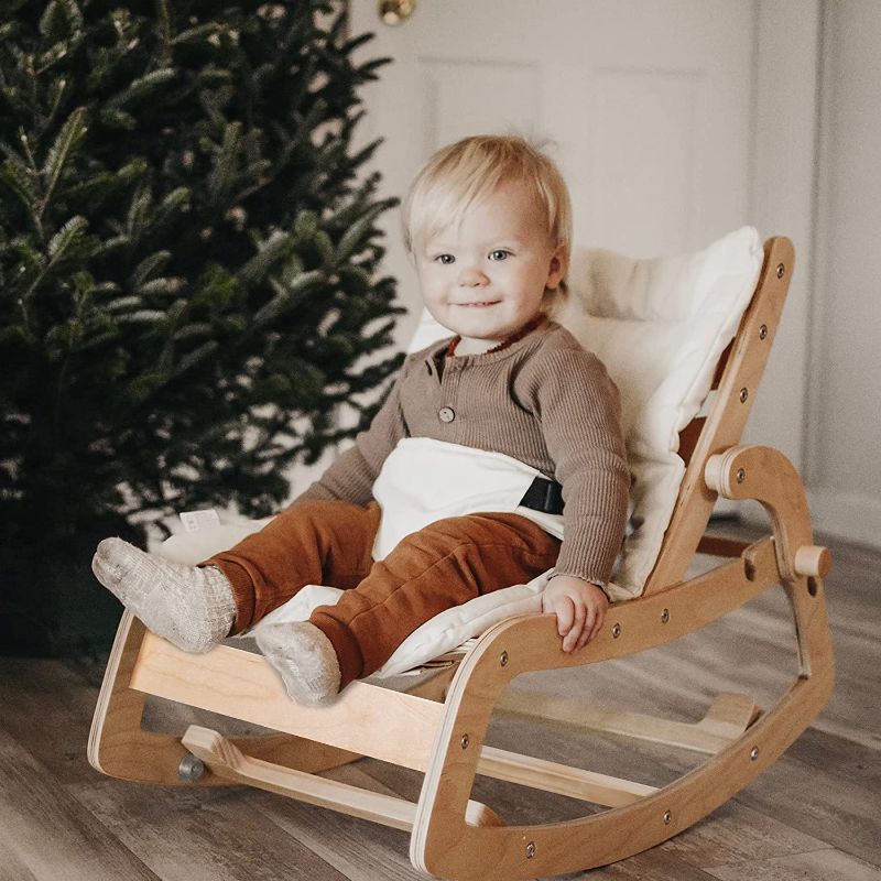 Photo 1 of (MISSING HARDWARE; DIRTY MATERIAL; COSMETIC DAMAGES)
FUNNY SUPPLY Toddler Rocker Multi Baby Wooden Lounge Chair with Cushion Booster Seat Belt 3 in 1 Rocker Chair for Baby

