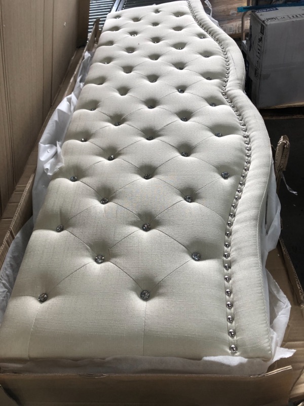 Photo 1 of *BOX 1 OF 2 ONLY, BOX 2 OF 2 MISSING* 
BEIGE UPHOLSTERED TUFTED NAILED KING SIZE HEADBOARD