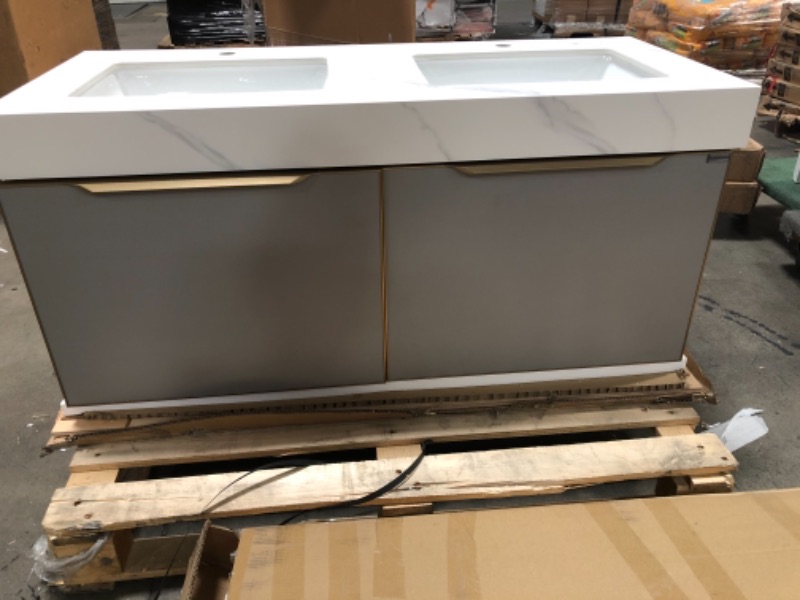 Photo 1 of 
ROSWELL
Alicante 48 in. W x 20. 9 in. D x 21.7 in. H Double Sink Bath Vanity in Grey with White Sintered Stone Top and Mirror