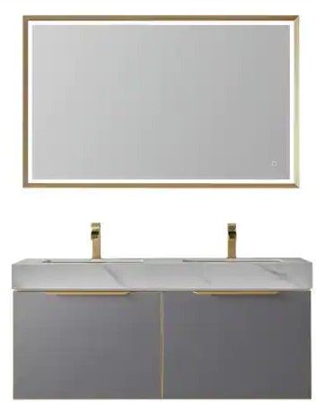 Photo 1 of 
ROSWELL
Alicante 48 in. W x 20. 9 in. D x 21.7 in. H Double Sink Bath Vanity in Grey with White Sintered Stone Top and Mirror