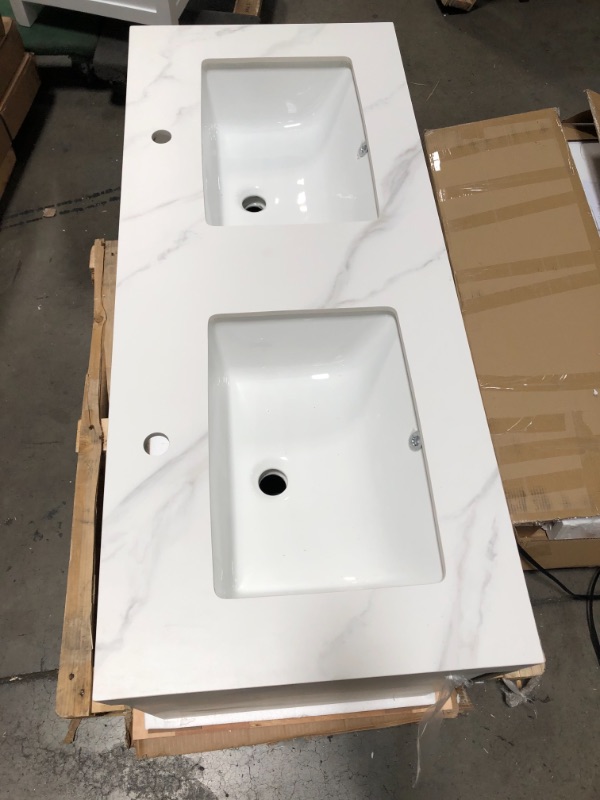 Photo 10 of 
ROSWELL
Alicante 48 in. W x 20. 9 in. D x 21.7 in. H Double Sink Bath Vanity in Grey with White Sintered Stone Top and Mirror