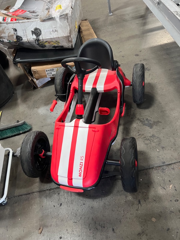 Photo 3 of Chillafish Monzi RS: Pedal Go-Kart for Kids 3-7 Years, Folds Down for Easy Storage and Adjustable Seat Without Tools, Airless no-Puncture RubberSkin Tires, and Wall Mount for Easy Storage, Red
