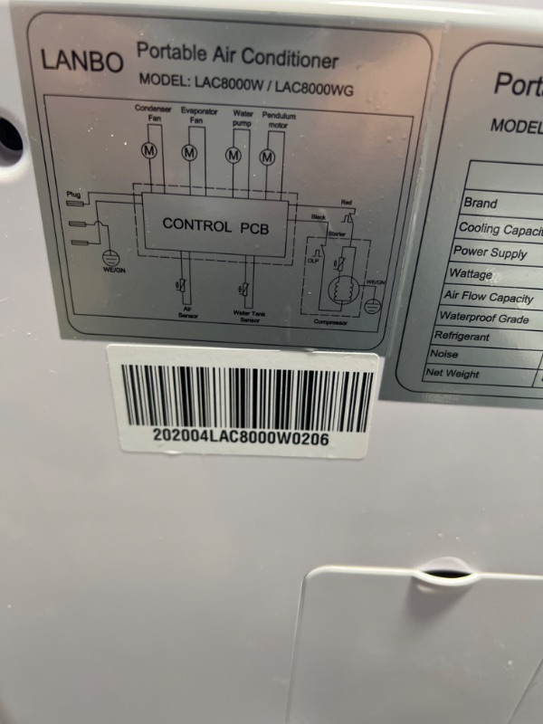 Photo 2 of ***PARTS ONLY*** 8,000 BTU 115-Volt Portable Air Conditioner with Dehumidifier Function in White