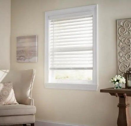 Photo 1 of 
Home Decorators Collection
White Cordless Room Darkening 2.5 in. Premium Faux Wood Blind for Window - 72 in. W x 64 in. L