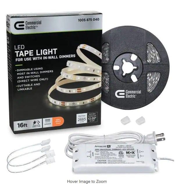 Photo 1 of 16 ft. LED AC Dimmable White Tape Light Kit Under Cabinet Light
