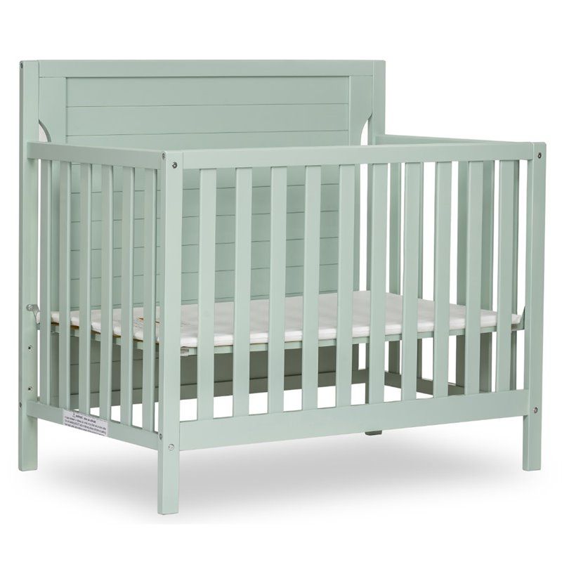 Photo 1 of Dream on Me Bellport 4 in 1 Convertible Mini/ Portable Crib I Mini Baby Crib I Includes 1.5 Mattress in Light Seafoam Green
