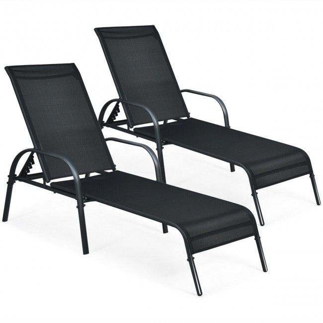 Photo 1 of 2 Pieces Outdoor Patio Lounge Chair Chaise Fabric with Adjustable Reclining Armrest
