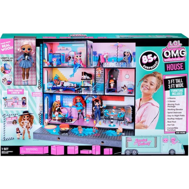 Photo 1 of LOL Surprise Home Sweet with Dollâ€“ Real Wood Doll House with 85+ Surprises 3 Stories, 6 Rooms Including Elevator, Tub, Pool, Patio, Living Roo
