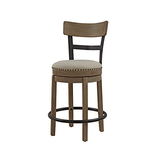 Photo 1 of Ball & Cast Swivel Counter Height Barstool 24 Inch Seat Height Taupe Fabric with Nailhead Trim Set of 1
