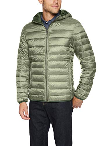 Photo 1 of Amazon Essentials Men's Lightweight Water-Resistant Packable Hooded Puffer Jacket, Olive Heather, Large
