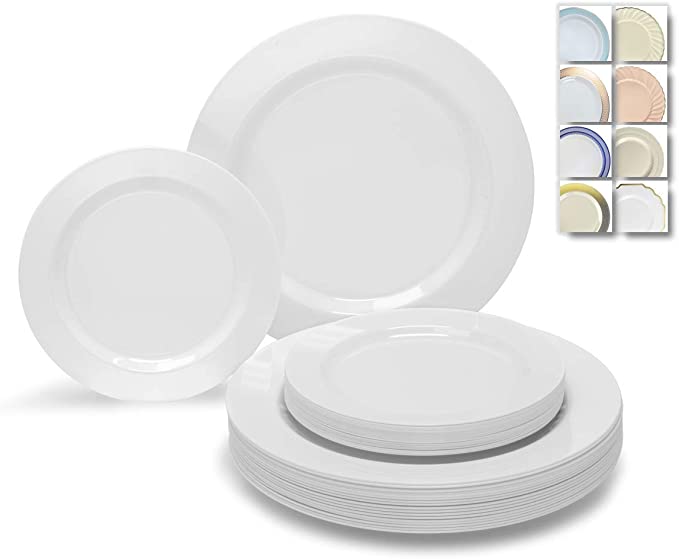 Photo 1 of " OCCASIONS" 120 Plates Pack,(60 Guests) Heavyweight Premium Wedding Party Disposable Plastic Plates Set -60 x 10.5'' Dinner + 60 x 7.5'' Salad/Dessert (Plain White)

