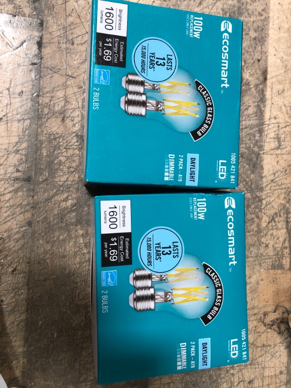 Photo 2 of 2 PACK - EcoSmart
100-Watt Equivalent A19 ENERGY STAR and CEC Dimmable LED Light Bulb in Daylight (2-Pack)