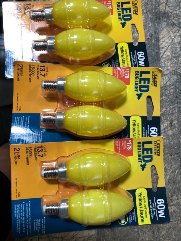 Photo 2 of 3 PACK - Feit Electric
60-Watt Equivalent CA10 Candelabra Base LED Bug Light Bulb (2-Pack)