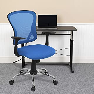 Photo 1 of Flash Furniture Mid-Back Blue Mesh Swivel Task Office Chair with Chrome Base and Arms ***USED, MINOR DAMAGE***