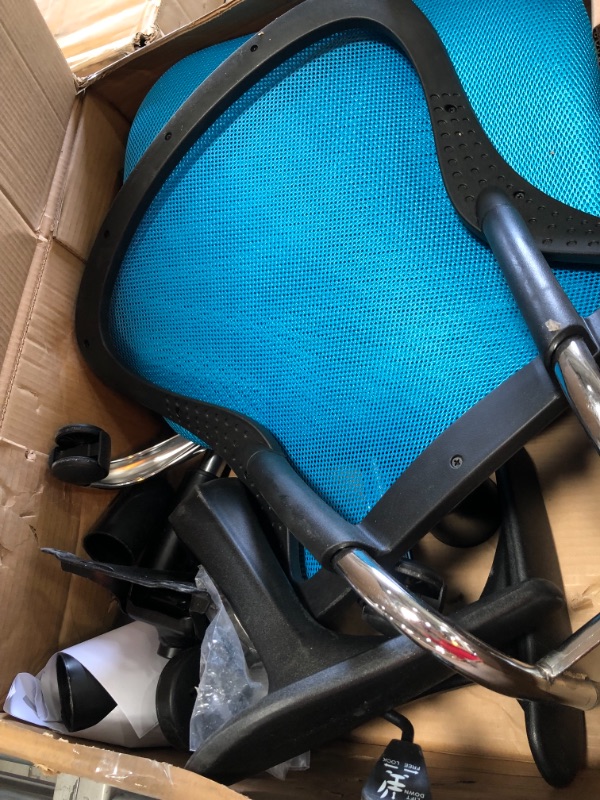 Photo 3 of Flash Furniture Mid-Back Blue Mesh Swivel Task Office Chair with Chrome Base and Arms ***USED, MINOR DAMAGE***