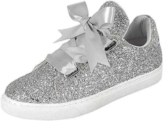 Photo 1 of Forever Link Womens Round Toe Ribbon Bow Lace Up Glitter Fitness Gym Trainer Fashion (9)
