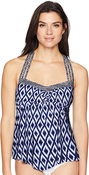 Photo 1 of Amazon Brand - Coastal Blue Women's Control Swimwear Halter Neck Pointed Front Tankini Top