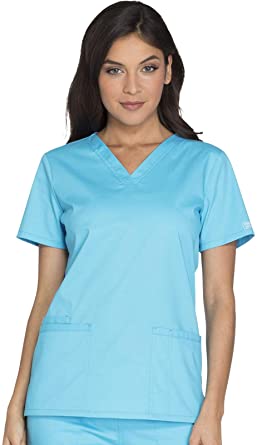 Photo 1 of CHEROKEE Stretch Women Scrubs Top V-Neck WW630, XS, Turquoise - X-Small,Turquoise