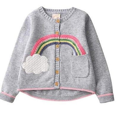 Photo 1 of Children Sweaters Girls Cardigan Rainbow Pattern Long Sleeve Embroidery Outerwear Kids Knit