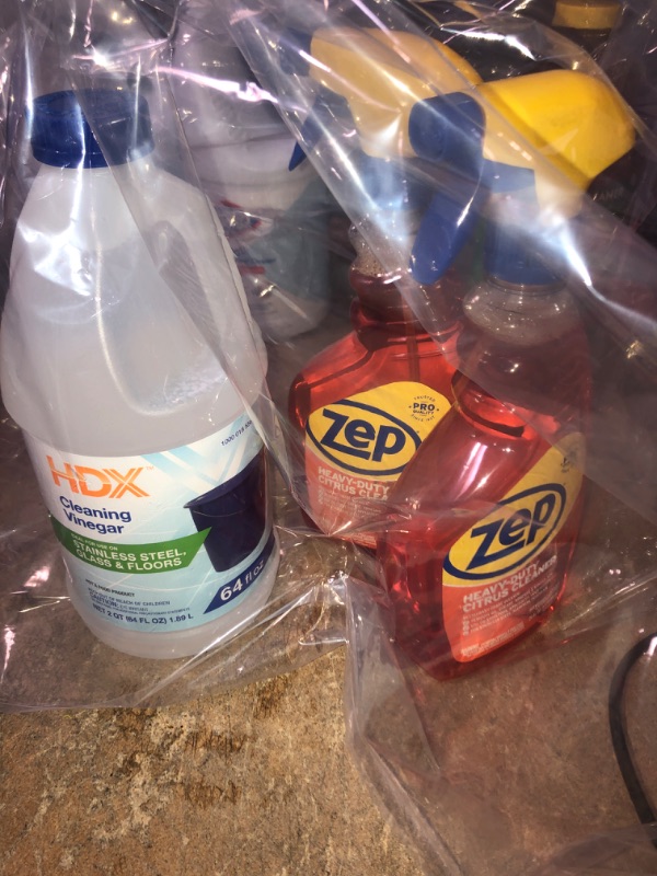 Photo 1 of ***HOUSE CLEANING BUNDLE*** SOLD AS IS*** NO REFUNDS*** NO RETURNS***
2 Zep Heavy-Duty Citrus Degreaser and Cleaner 24OZ
HDX 64 Oz. Cleaning Vinegar All Purpose Cleaner