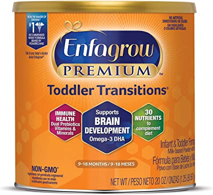Photo 1 of *EXPIRES July 2022, NON REFUNDABLE* 
Enfagrow Premium Toddler Transitions Nutritional Drink, Natural Milk Flavor, Omega-3 DHA for Brain Support, Prebiotics & Vitamins for Immune Health, Non-GMO, Powder Can, 20 Oz

