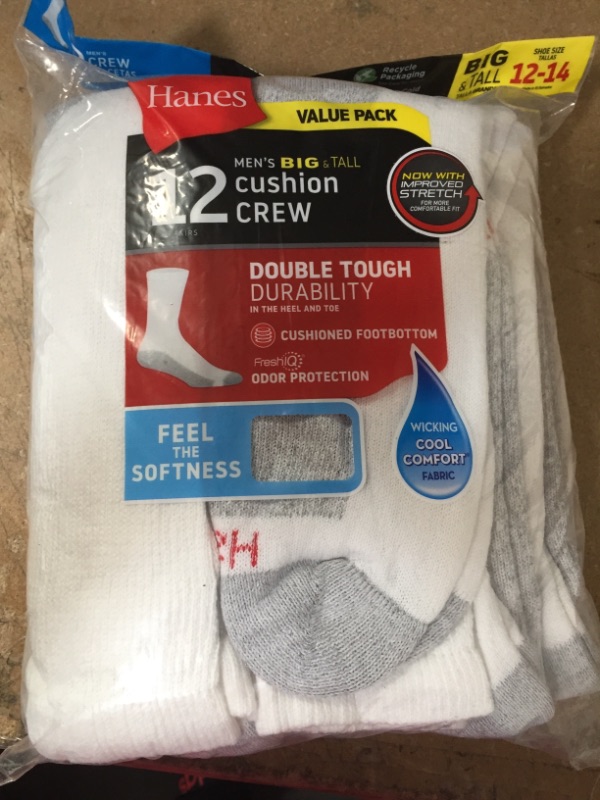 Photo 2 of Hanes mens Double Tough Crew Socks, 12-pair Pack size 12-14