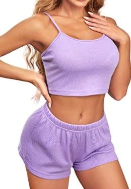 Photo 1 of Ekouaer Womens Sexy Pajamas Set Short Pj Set Sleeveless Crop Cami Top and Shorts Set MEDIUM 