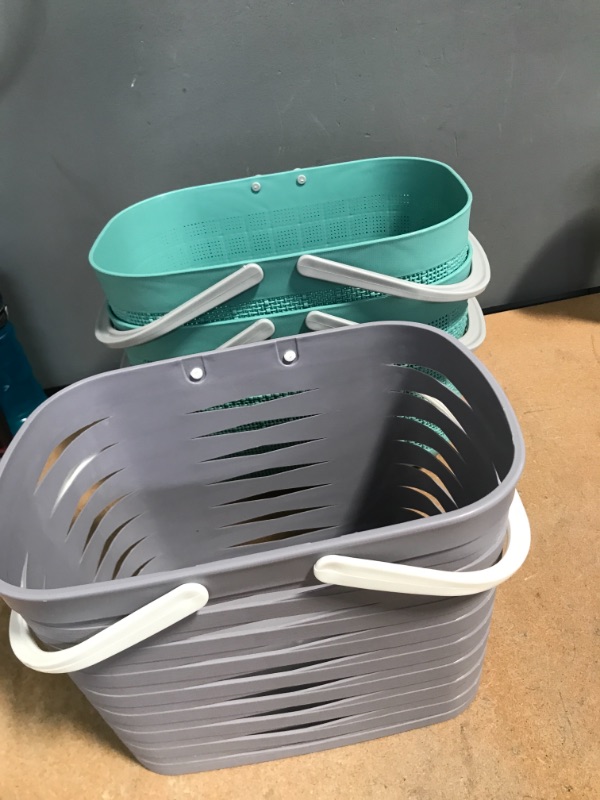 Photo 2 of  Organizer Storage Baskets with Handles, Shower Caddy Bins Organizer for Bathroom and Kitchen (3 Pack) 2 GREEN AND ONE GREY