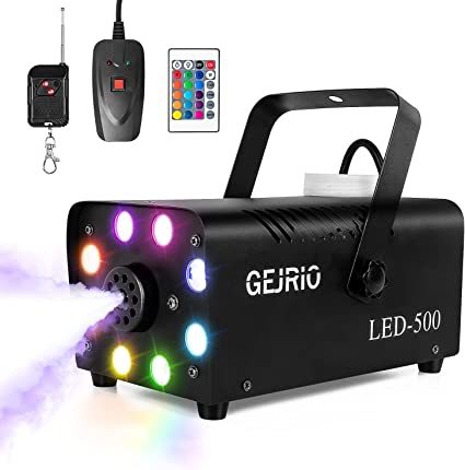 Photo 1 of GEJRIO Fog Machine, 500W Smoke Machine with 16 Color Controllable Lights Effect, Wireless and Wired Remote Control with Preheating Light Indicator for Weddings, Halloween, Parties & Stage-Black