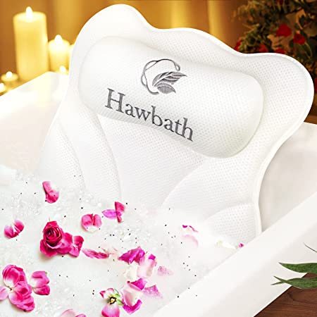 Photo 1 of Hawbath Bath Pillow for Tub Ultra-Soft Bathtub Pillow, Bath Pillows for Tub Neck and Back Support with 6 Suction Cups, Comfort 4D Air Mesh Spa Bath Pillow for Bath Relaxation