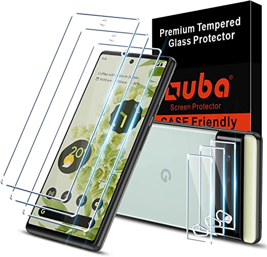 Photo 1 of [Fingerprint Compatible] OUBA [3+3 Pack] Compatible with Google Pixel 6 5G - 3 Pcs Tempered Glass Screen Protector + 3 Pcs Camera Lens Protector, HD Clear Bubble Free Case Friendly [Easy Alignment Tool] (x2)