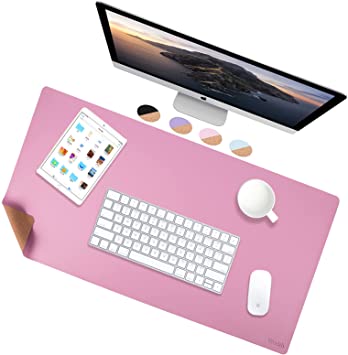 Photo 1 of Weelth Natural Cork & Leather Dual Sided Desk Mat, for OfficeHomeGaming (Pink, 31.5 x 15.7), 32 x 16