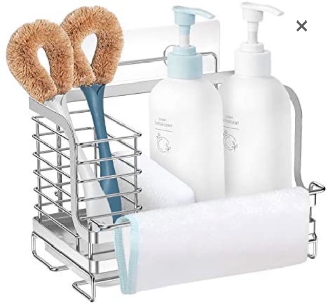 Photo 1 of Nieifi Adhesive Kitchen Sink Caddy Organizer, Countertop Sponge Holder for Kitchen Sink, Dual-Use Stainless Steel Brush Holder, Adhesive or Free Standing