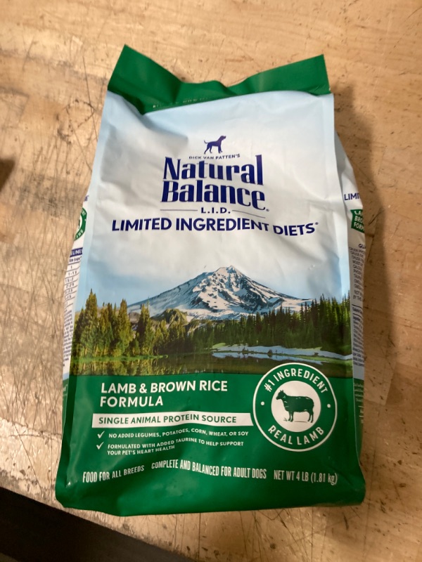 Photo 2 of **NON-REFUNDABLE** Expiration Date 3/23/23
Natural Balance L.I.D. Limited Ingredient Diets Lamb & Brown Rice Formula Dry Dog Food, 4-lb Bag
