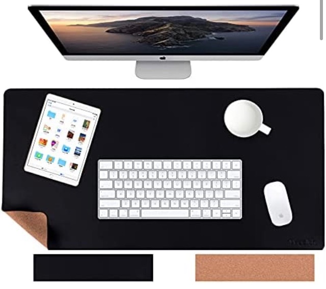 Photo 1 of Weelth Leather Desk Pad, Waterproof PU & Eco-Friendly Cork Office Desk Mat, Dual Side Large Mouse Pad for Office Work/Home Decor/Gaming (Black, 23.6"x13.7")