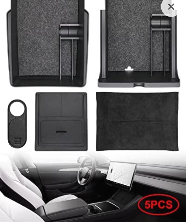 Photo 1 of Anycars+ Central Console Storage Tray 5 Pcs, Suitable for 2021 Tesla Model 3 Model Y Armrest Box/Hidden Box (Felt pad) /Tissue Bag/Car Camera Cover