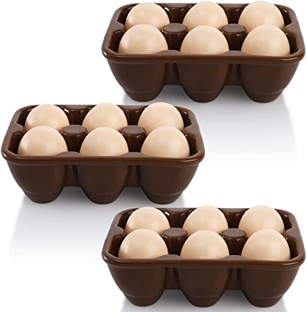 Photo 1 of AVLA 3 Pack Egg Tray Holders, Ceramic 18 Cups Egg Crate, Half Dozen Egg Keeper Storage Container for Countertop Fridge, Fresh Egg Organizer Serving Dish Serveware for Kitchen, Brown
