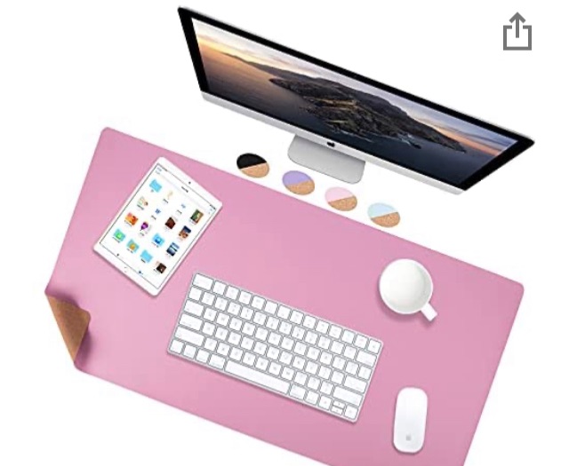 Photo 1 of Non-Slip Desk Pad,Mouse Pad,Waterproof PVC Leather Desk Table Protector,Ultra Thin Large Desk Blotter, Easy Clean Laptop Desk Writing Mat for Office Work/Home/Decor(Pink, 36"x17") 
