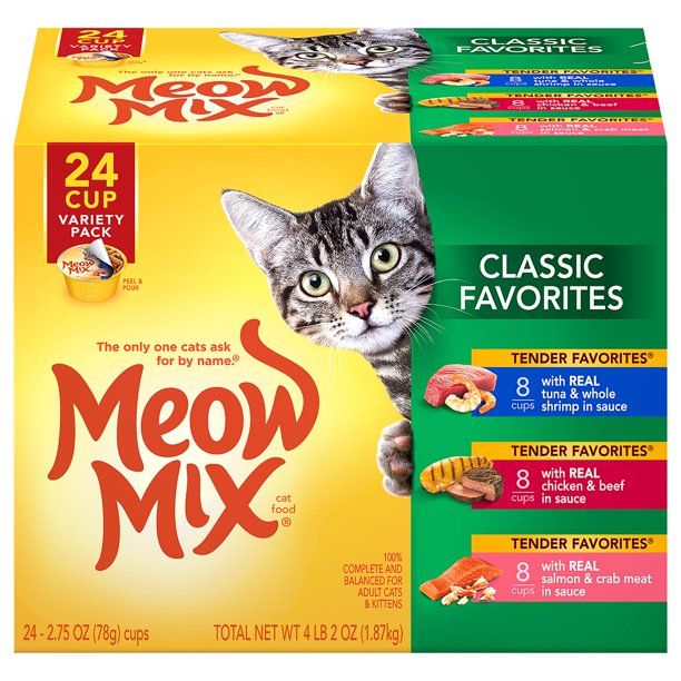 Photo 1 of Meow Mix Classic Favorites Variety Pack Cat Food Trays, 2.75-oz, Case of 24 (2 COUNT)
