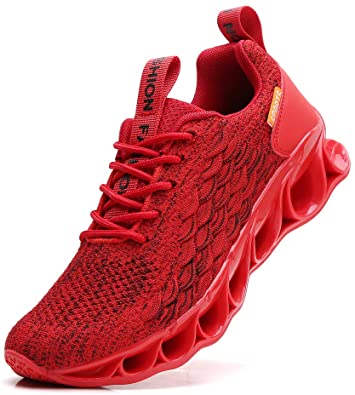 Photo 1 of Men Sneakers Mesh Breathable Comfort Athletic Sport Running Walking Shoes (Red)